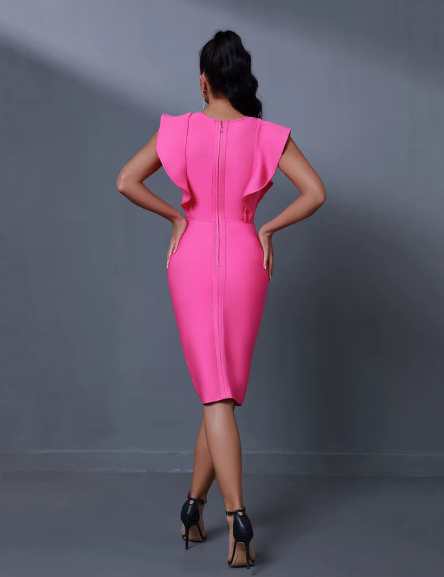 Vestido Bandage Rosa com Babado