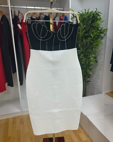 Vestido Bandage Bicolor Preto e Branco