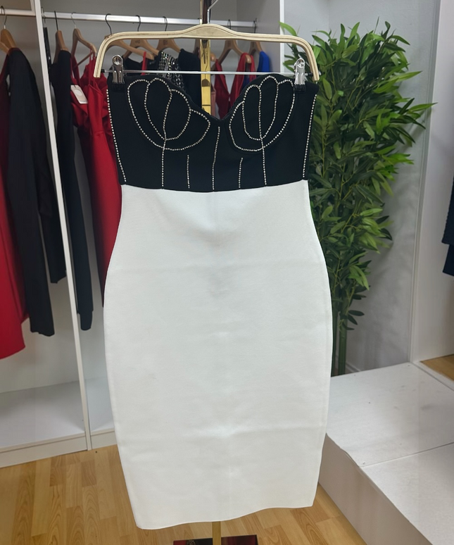 Vestido Bandage Bicolor Preto e Branco