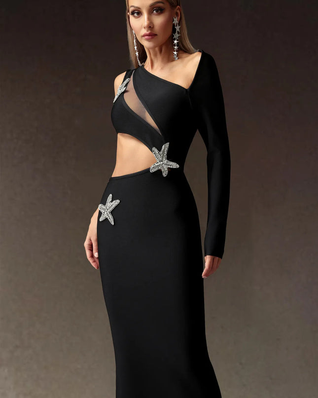 Long bandage dress with slit and one shoulder - Elegant for parties and galas.