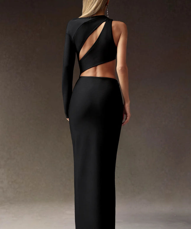 Vestido longo com fenda e um Ombro