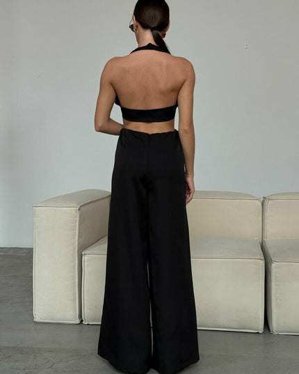 Tailored Jumpsuit with Long Wide Legs - Elegant - Modern with Waist Cutouts