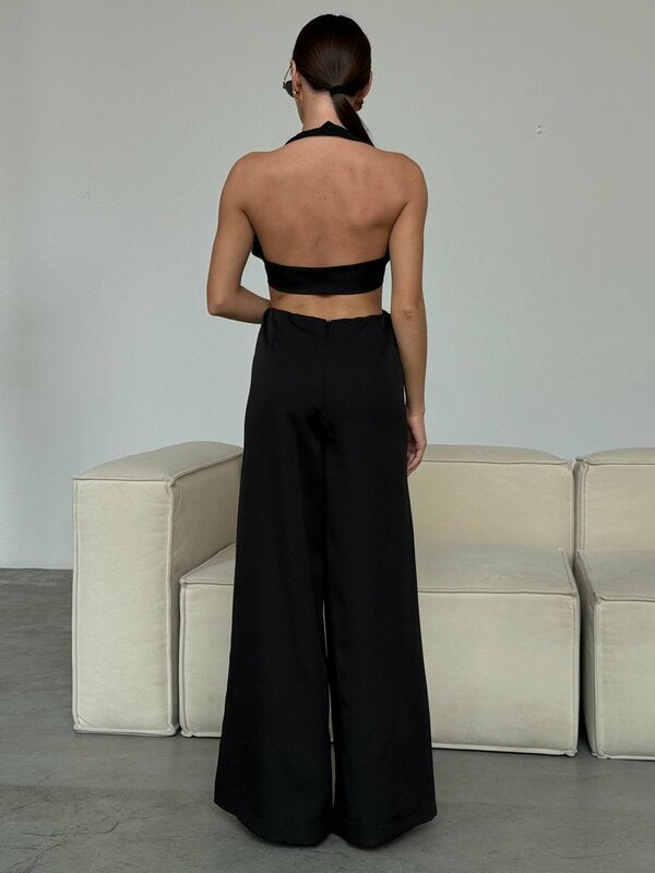 Tailored Jumpsuit with Long Wide Legs - Elegant - Modern with Waist Cutouts