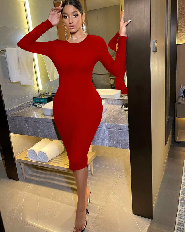 Long-sleeved fitted dress - Elegant casual and party bodycon dress