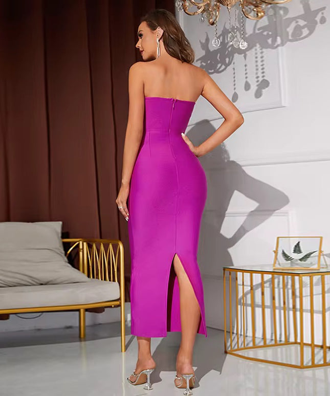 Vestido de Noite Roxo Sem Alças
