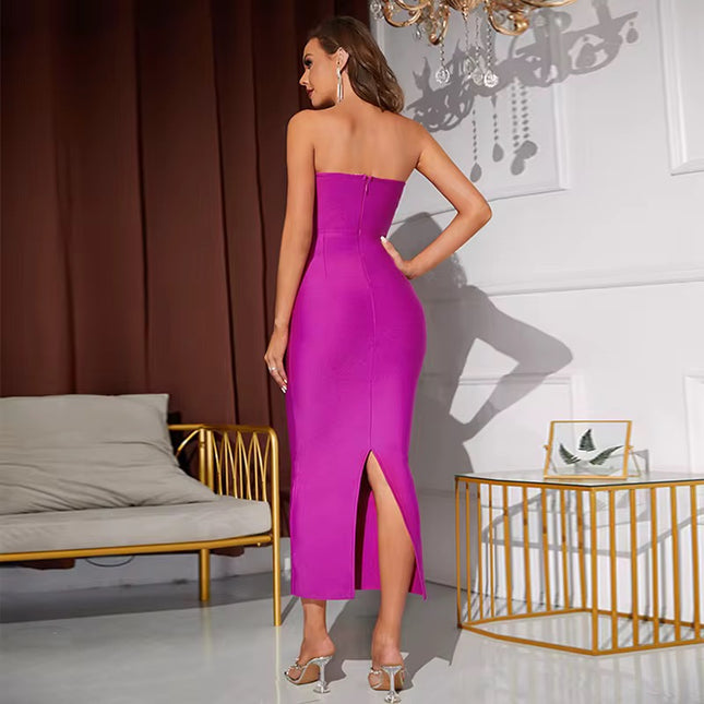 Vestido Anna sem alças com laço e faixa