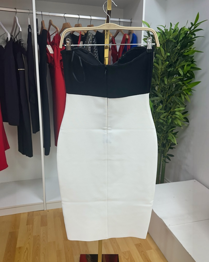 Vestido Bandage Bicolor Preto e Branco
