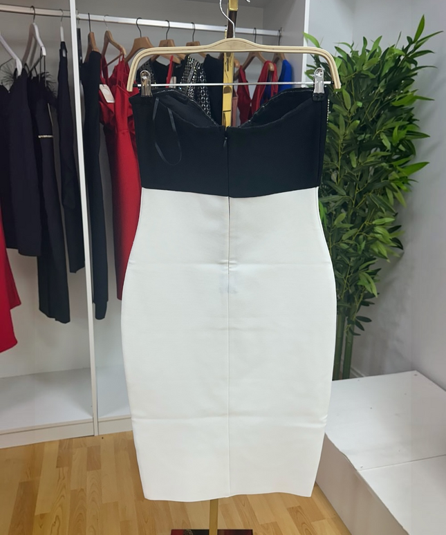 Vestido Bandage Bicolor Preto e Branco