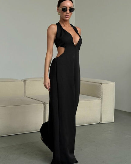 Tailored Jumpsuit with Long Wide Legs - Elegant - Modern with Waist Cutouts