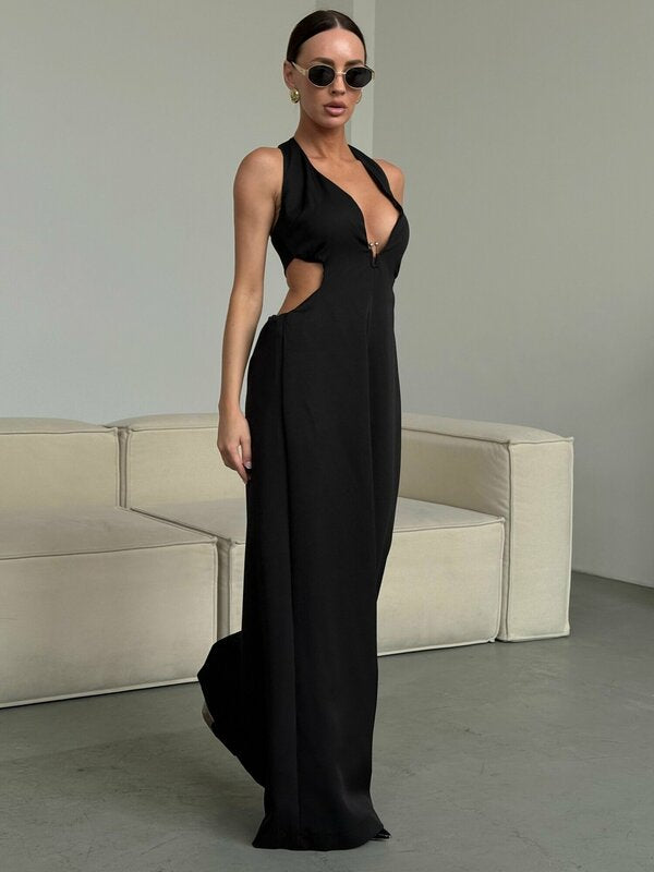 Tailored Jumpsuit with Long Wide Legs - Elegant - Modern with Waist Cutouts