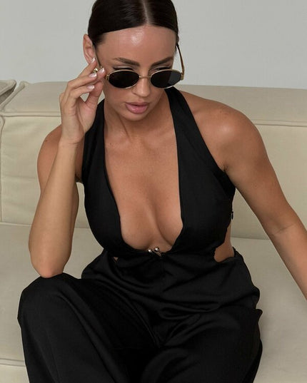 Tailored Jumpsuit with Long Wide Legs - Elegant - Modern with Waist Cutouts
