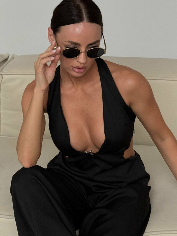 Tailored Jumpsuit with Long Wide Legs - Elegant - Modern with Waist Cutouts