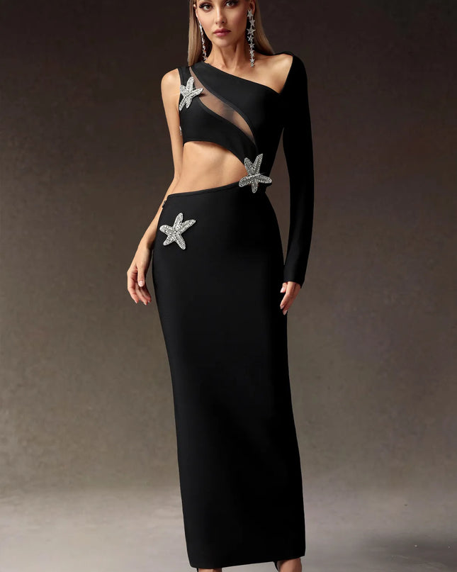 Long bandage dress with slit and one shoulder - Elegant for parties and galas.