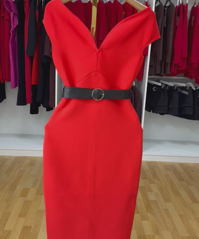Vestido Midi com Decote em V